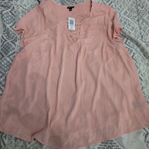 Torrid Pink Blouse with Lace-Up Detail